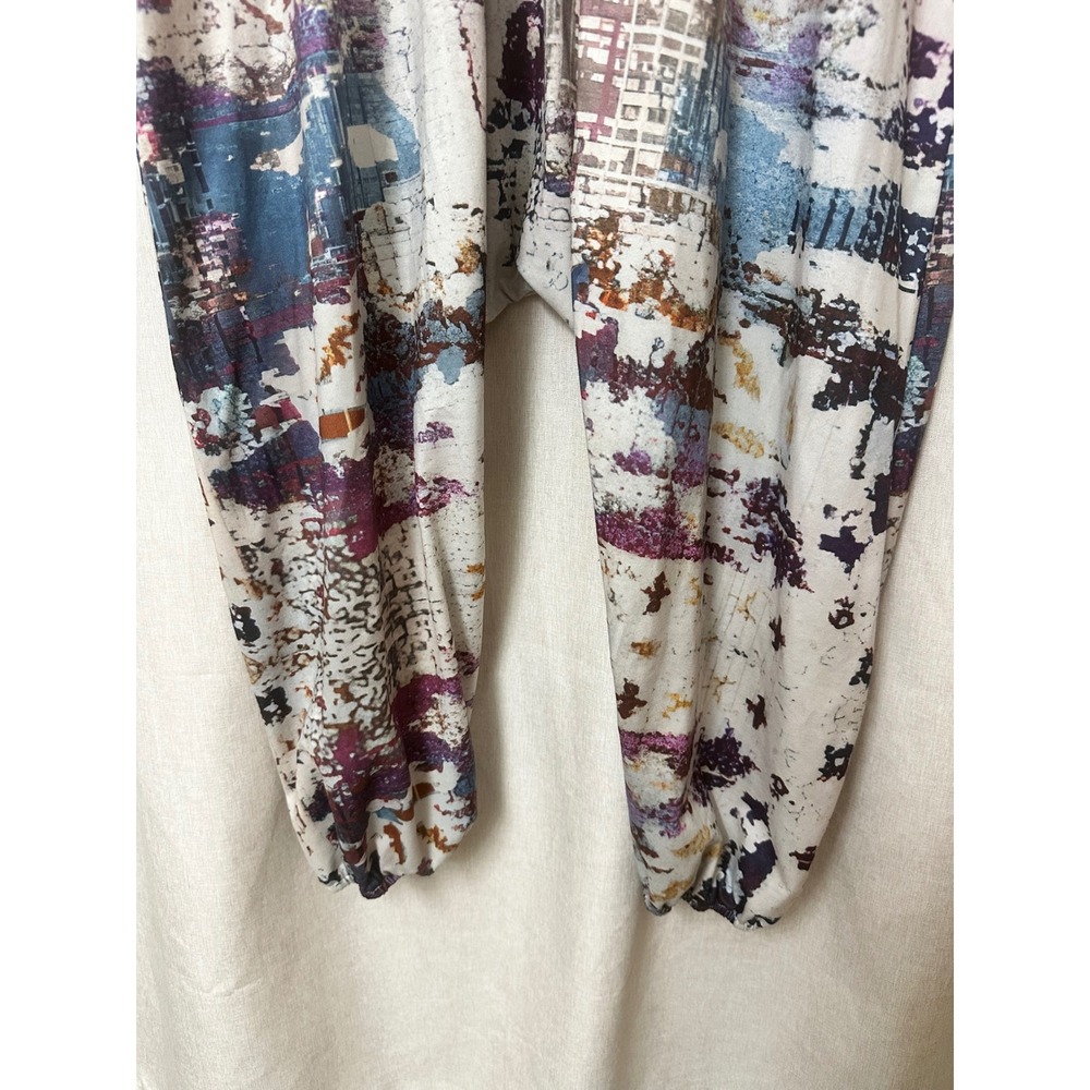 Boho Abstract Print Harem Jumpsuit Sleeveless Drop Crotch Pockets Multi-Color - Picture 3 of 10